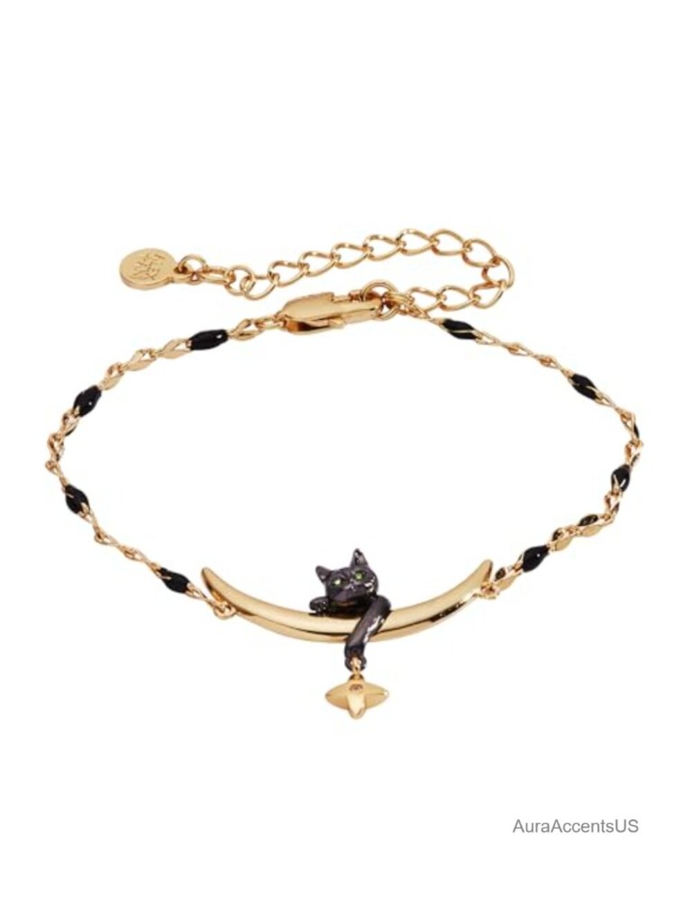 Nickel-Free Alex and Ani Celestial Black Cat Broom Bangle Bracelet, Brass,